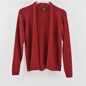 Eileen Fisher Womens‎ Open Front Ribbed Cardigan Sweater Size S Red Wool Knit